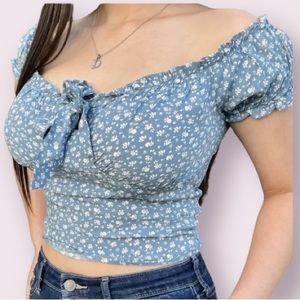 Blush J Blue Floral Printed Corset Cropped Top